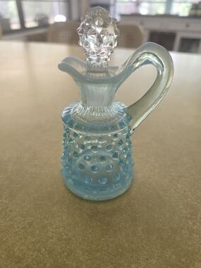 Vintage Blue Hobnail Glass Cruet with Stopper